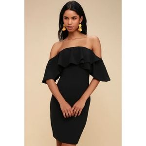 Lulu's | Aurelia Black Off-the-Shoulder Bodycon Midi Dress